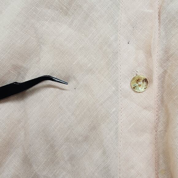 Kleen Top Womens Size L Orange Linen Button Up Crop Sleeve Blouse Lagenlook - Picture 2 of 11